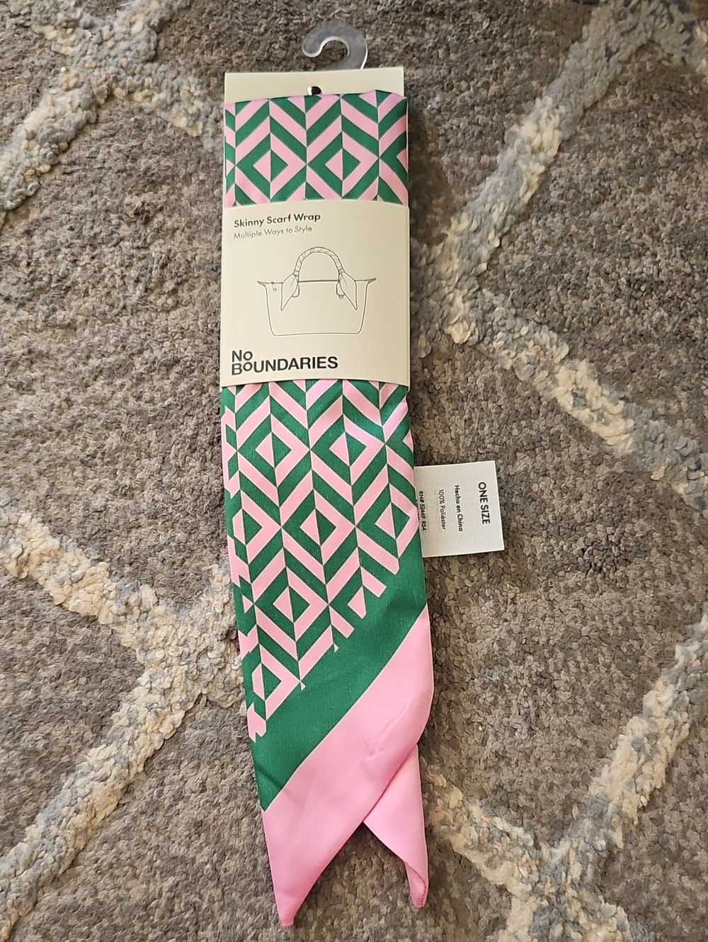 No Boundaries Pink and Green Geometric Skinny Scarf/ Twilly